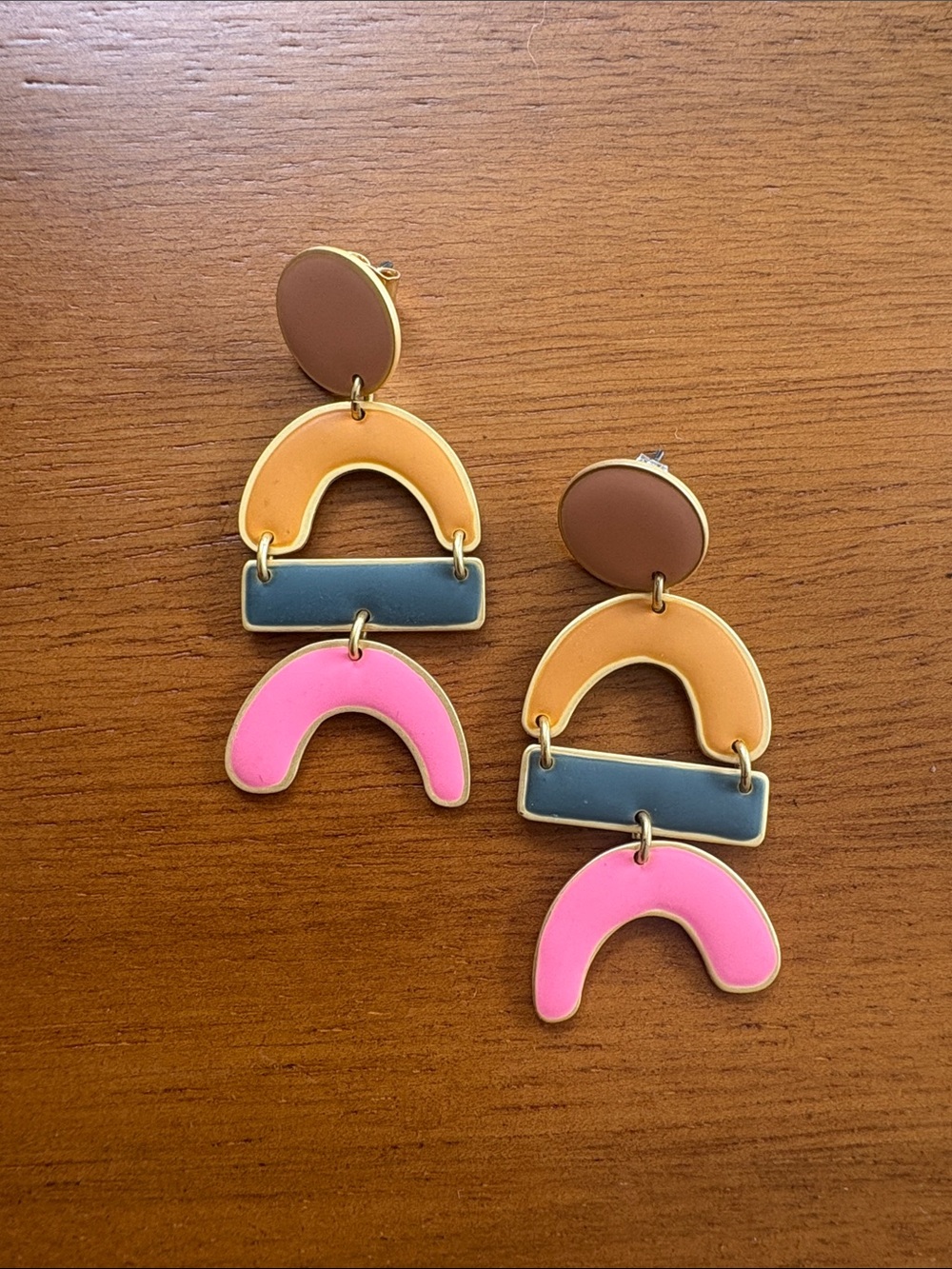 Madewell Multicolor Geometric Dangle Earrings - Pink, Orange, Blue, Brown